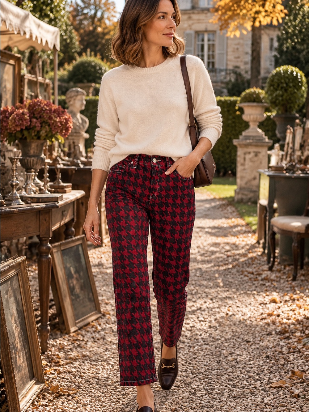 ISABEL MARANT ETOILE Garment Washed Houndstooth Fine Wale Cords, US 6/FR 38
